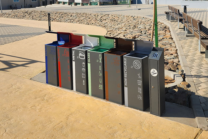 6 stream recycling stations, each holding 50 liters, were manufactured and installed for Neom